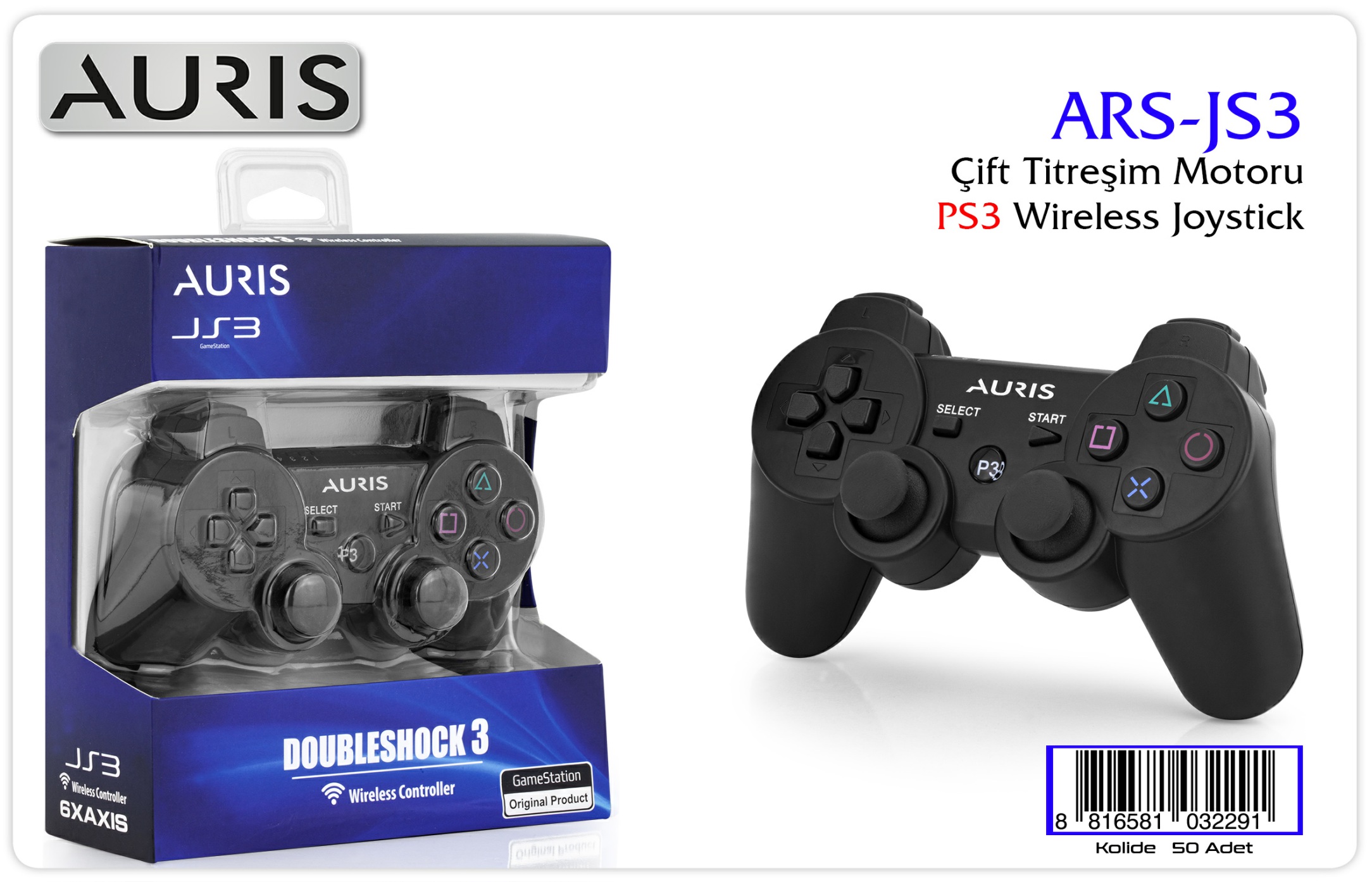  AURİS ARS-JS3 ÇİFT TİTREŞİM MOTORLU PS3 WİRELESS KABLOSUZ OYUN KOLU GAMEPAD JOYSTİCK